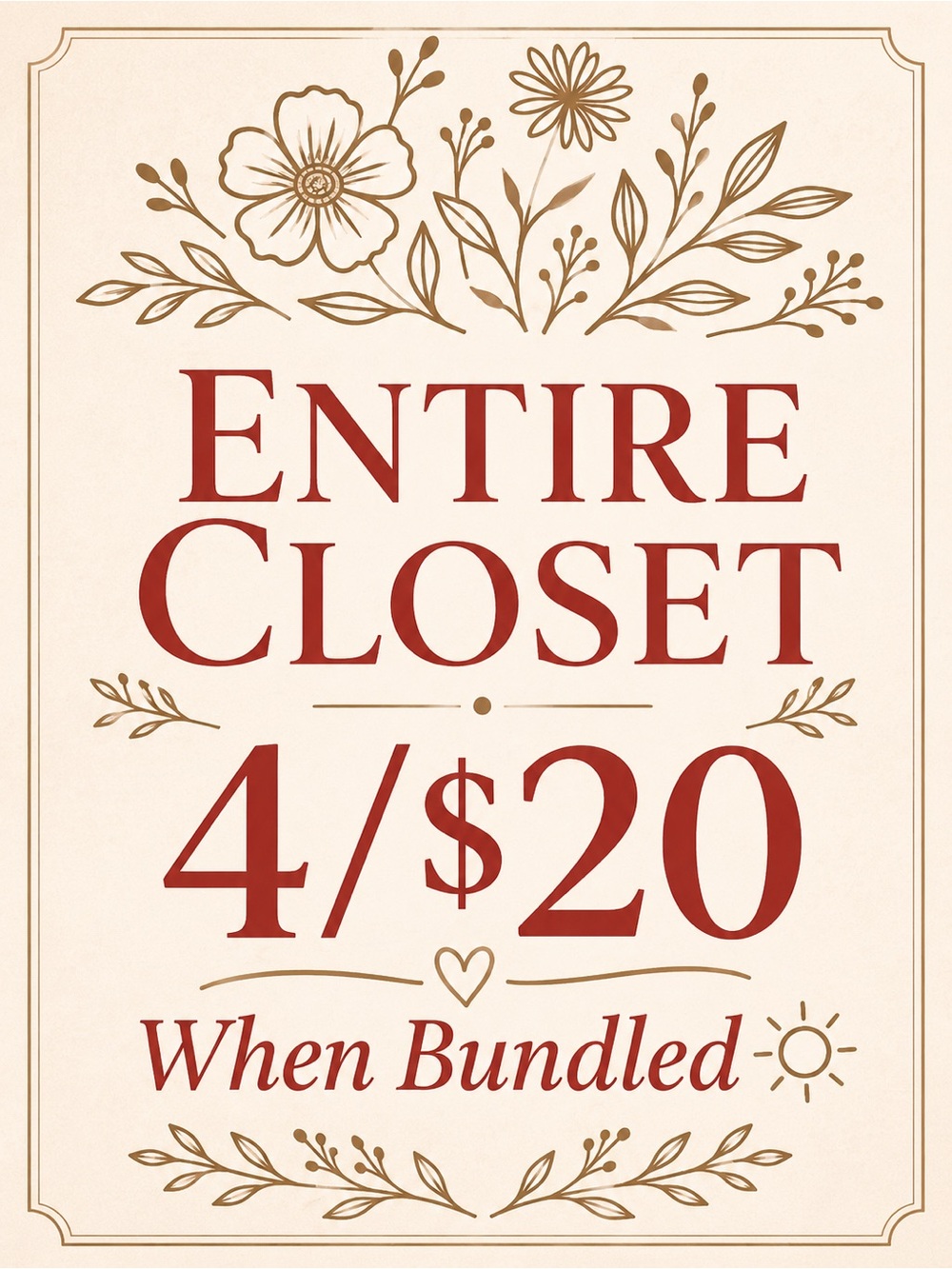 Entire Closet 4/$20 Bundle Sale Sign - Red and Cream